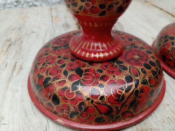 Pair lacquer work candle holders ?