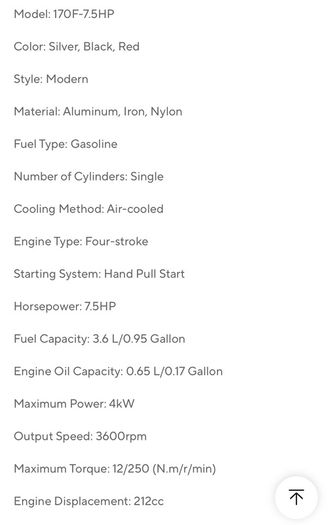 7.5HP 212cc Gasoline Engine, 4-Stroke 4KW Air-cooled Hand-pulled Motor 3600RPM New 20mm shaft