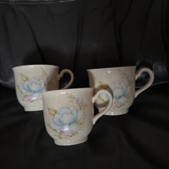 Kingsbury Blue Flower in Bloom Fine Bone China floral tea /coffee cups.