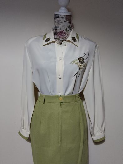 Jacques Vert Designer 3 Piece Outfit, part wool Jacket, Skirt and Blouse set