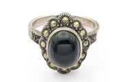 Marcasite Halo Jet Sterling Silver Ring