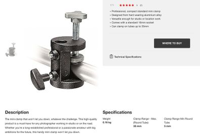 Manfrotto #171 Clamp Grip for desks, shelves, window-sills or tubing.