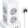 Tower Extension Lead with USB Slots 2M, 8 AC Outlets and 4 USB Ports Multi Plug Socket Extension Tower, Surge Protected with Switch, Power Strip Outlets Extension Cord for Home, Office, Kitchen Image 3