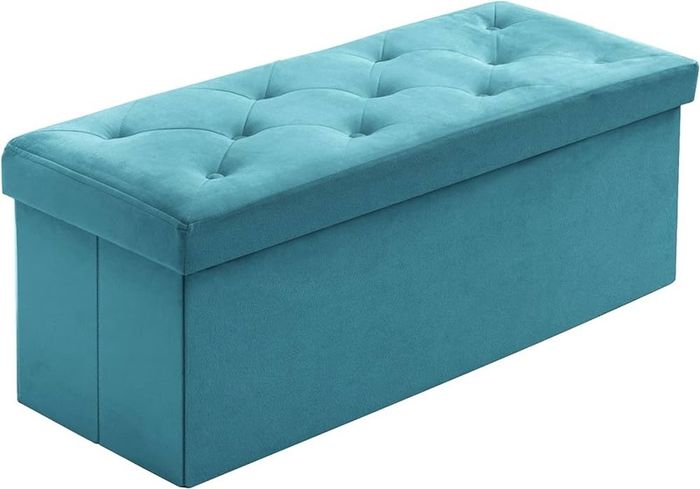 NEW | Folding Storage Ottoman Bench, Velvet Large Footstools Cube for Living Room and Bedroom 110 x 40 x 40 cm - Green