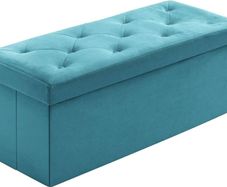 NEW | Folding Storage Ottoman Bench, Velvet Large Footstools Cube for Living Room and Bedroom 110 x 40 x 40 cm - Green