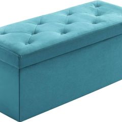 NEW | Folding Storage Ottoman Bench, Velvet Large Footstools Cube for Living Room and Bedroom 110 x 40 x 40 cm - Green