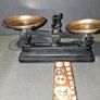 Antique cast iron and brass 5kg scales with 3 weights Image 2
