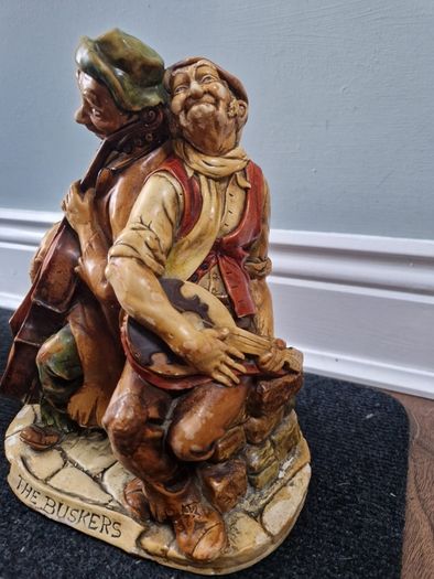 Rare Large Antique Ornament 1960s  Chalkware ' The Buskers'