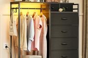 Chest of Drawers Bedroom with Hanging Rail, Built-in LED Lighting and Power Socket, Reversible 6-Drawer Design, Fabric Chest of Drawers for Bedrooms and Living Rooms, 110 x 30 x 106cm, Black
