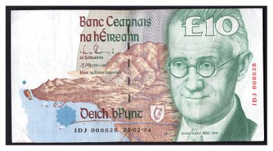 1994 Ireland IR10 James Joyce Banknote Series C. Note issued 25/02/94. Serial number IDJ008828