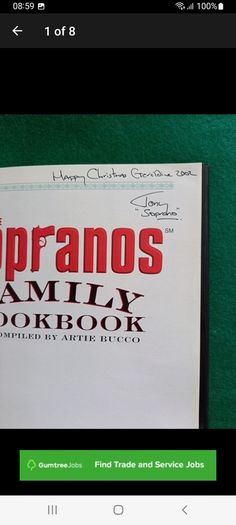 Book The Sopranos Cookbook Signed By Tony Soprano memorabilia mafia book readying memorabilia recepy book
