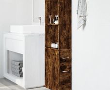 Narrow Bathroom Cupboard Smoked Oak