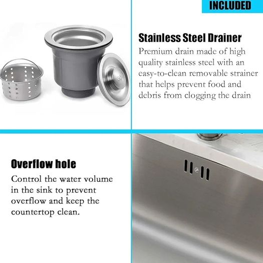 Undermount Single Bowl, 46/46cm Large Kitchen Sink Workstation, T304 Stainless Steel Kitchen Sink with Drain Assembly and Removable Strainer for Easy Cleaning Brushed