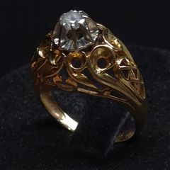 Vintage French 18ct Gold Diamond Ring Eagle Head Hallmark