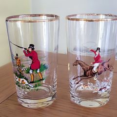 Set of two lemonade glasses with hunting scene