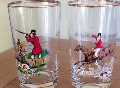 Set of two lemonade glasses with hunting scene