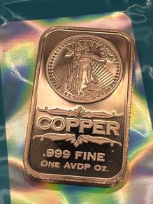 1avdp oz Fine 999 Copper Bullion Liberty Bar.(L)