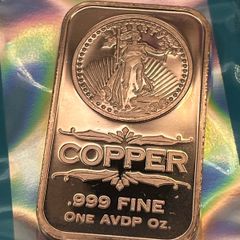 1avdp oz Fine 999 Copper Bullion Liberty Bar.(L)