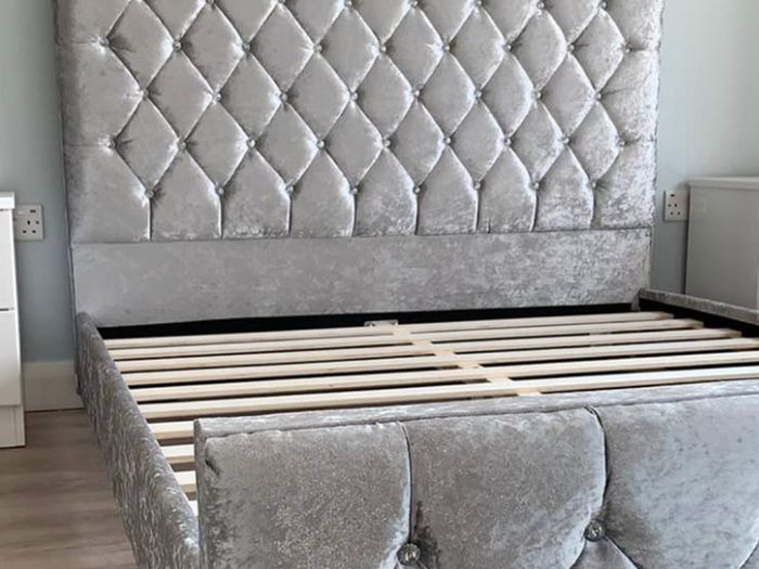 Crushed Sterling Velvet DOUBLE BED Frame - Silver