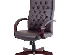 Chesterfield High Back Leather Executive Office Chair with Arms