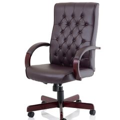 Chesterfield High Back Leather Executive Office Chair with Arms