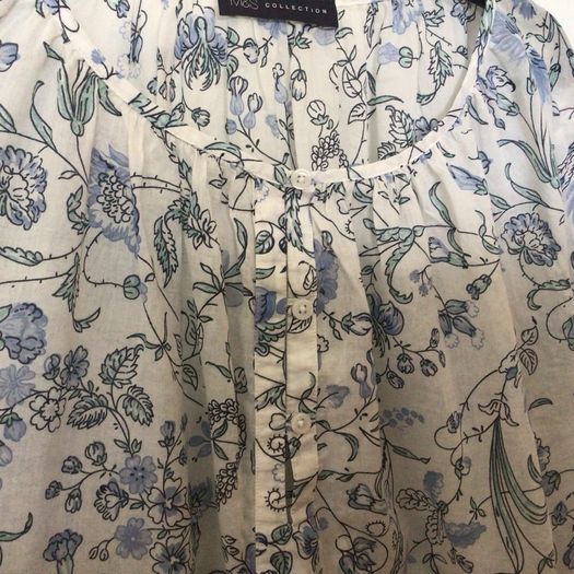 Price includes postage M&S long sleeve blue and white lightweight cotton blouse size 14