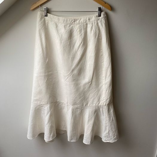 Whistles 100% Linen Button Frill Midi Skirt Cream / Ivory - Size 12