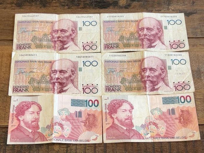 Vintage Belgian 100 Franc Banknotes - Collection of 6