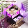 Bedside Table with Charging Station, Small Sofa Side Table with LED Light Image 5