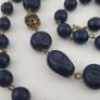Antique African Style Cobalt Blue Glass & Brass Beads Long Necklace Image 9