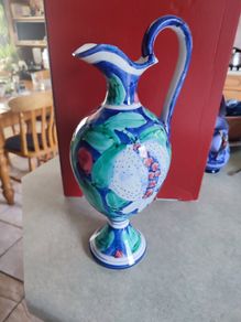 Lovely Hand Painted Portugal 12" Vase Alcobaca Style Portuguese 30/58 Been Reappeared