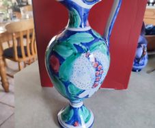 Lovely Hand Painted Portugal 12" Vase Alcobaca Style Portuguese 30/58 Been Reappeared