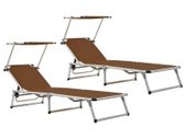 Folding Sun Loungers with Roof 2 pcs Aluminium&Textilene Brown