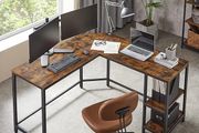 Computer Desk, L-Shaped Corner Desk, Gaming Desk, Workstation with 2 Storage Shelves for Home Office, Space-Saving, Easy to Assemble, Rustic Brown and Black