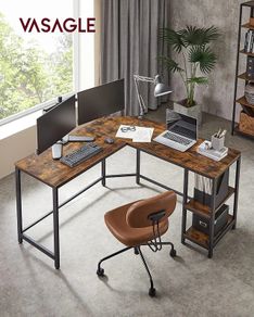 Computer Desk, L-Shaped Corner Desk, Gaming Desk, Workstation with 2 Storage Shelves for Home Office, Space-Saving, Easy to Assemble, Rustic Brown and Black