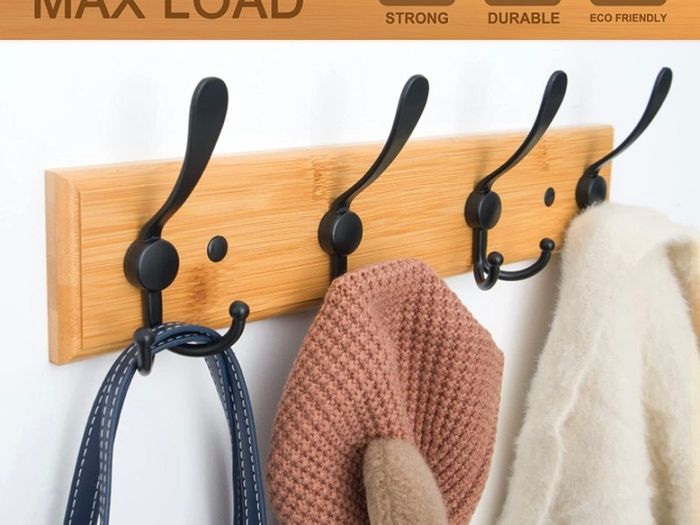 Coat Hooks for Wall - Bamboo Wooden Coat Racks (2 Pack) - Heavy Duty Coat Hooks Wall Mounted - Wall Hanger Wall Hooks and Clothes Hooks (FREE POSTAGE)