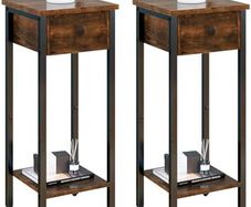 Set of 2, Narrow Nightstand with Drawer Bedside Table