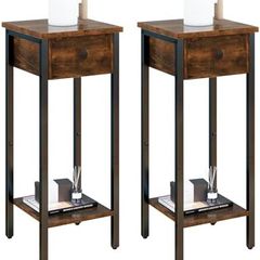Set of 2, Narrow Nightstand with Drawer Bedside Table