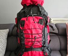 90 L Hiking backpack. Trekking backpack. Camping backpack. Red.