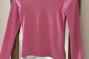 Pink Ribbed High Neck Roll Neck Top - Size XS/S