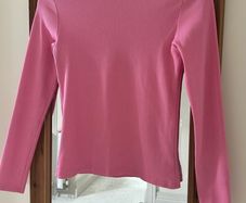 Pink Ribbed High Neck Roll Neck Top - Size XS/S