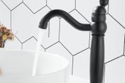Bathroom Basin Mixer Tap, Mono High Rise Basin Tap for Countertop, Tall Traditional Sink Faucet with Ceramic Lever, 360 Swivel Spout, Classic Taps, Retro Style, Brass (Matte Black
