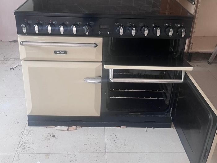 AGA Masterchef electric range cooker in cream with induction cooktop