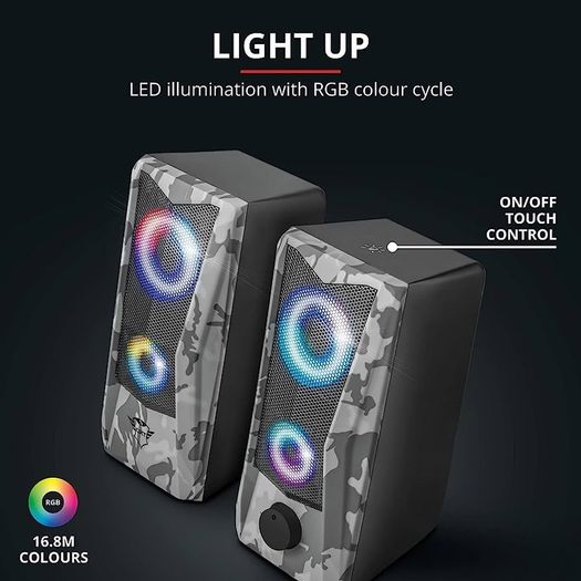 GXT 606 Javv RGB-Illuminated 2.0 PC Speakers, 12 W Peak Power, 3.5 mm Jack, Metal Grille, USB Powered Sound System, Speaker Set for Computer, Laptop, Mac