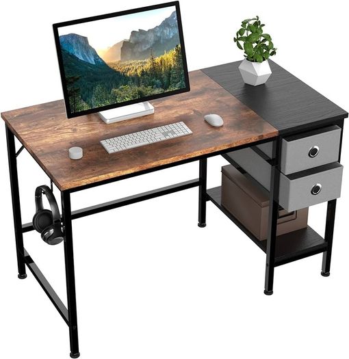 Computer Desk, Office Work Desk for student and worker, Writing Desk with drawer and Headphone Hook, Laptop Table with shelves, Modern Style Desks for Bedroom