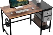Computer Desk, Office Work Desk for student and worker, Writing Desk with drawer and Headphone Hook, Laptop Table with shelves, Modern Style Desks for Bedroom