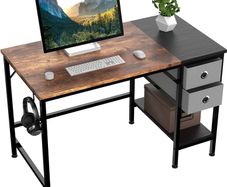 Computer Desk, Office Work Desk for student and worker, Writing Desk with drawer and Headphone Hook, Laptop Table with shelves, Modern Style Desks for Bedroom