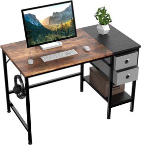 Computer Desk, Office Work Desk for student and worker, Writing Desk with drawer and Headphone Hook, Laptop Table with shelves, Modern Style Desks for Bedroom