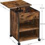 _Bedside Table Sofa Table Height Adjustable Surface Wheels Adjustable Feet 2 Open Shelves Hidden Compartment for Living Room Bedroom Vintage Brown/Black Image 4