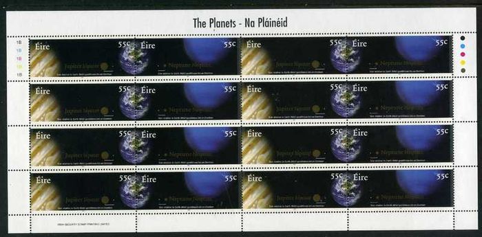 2007 Ireland The Planets (Jupiter, Neptune, Saturn & Uranus) Commemorative Stamps Sheetlets Plate 1B1B1B1B Mint Never Hinged (MNH)